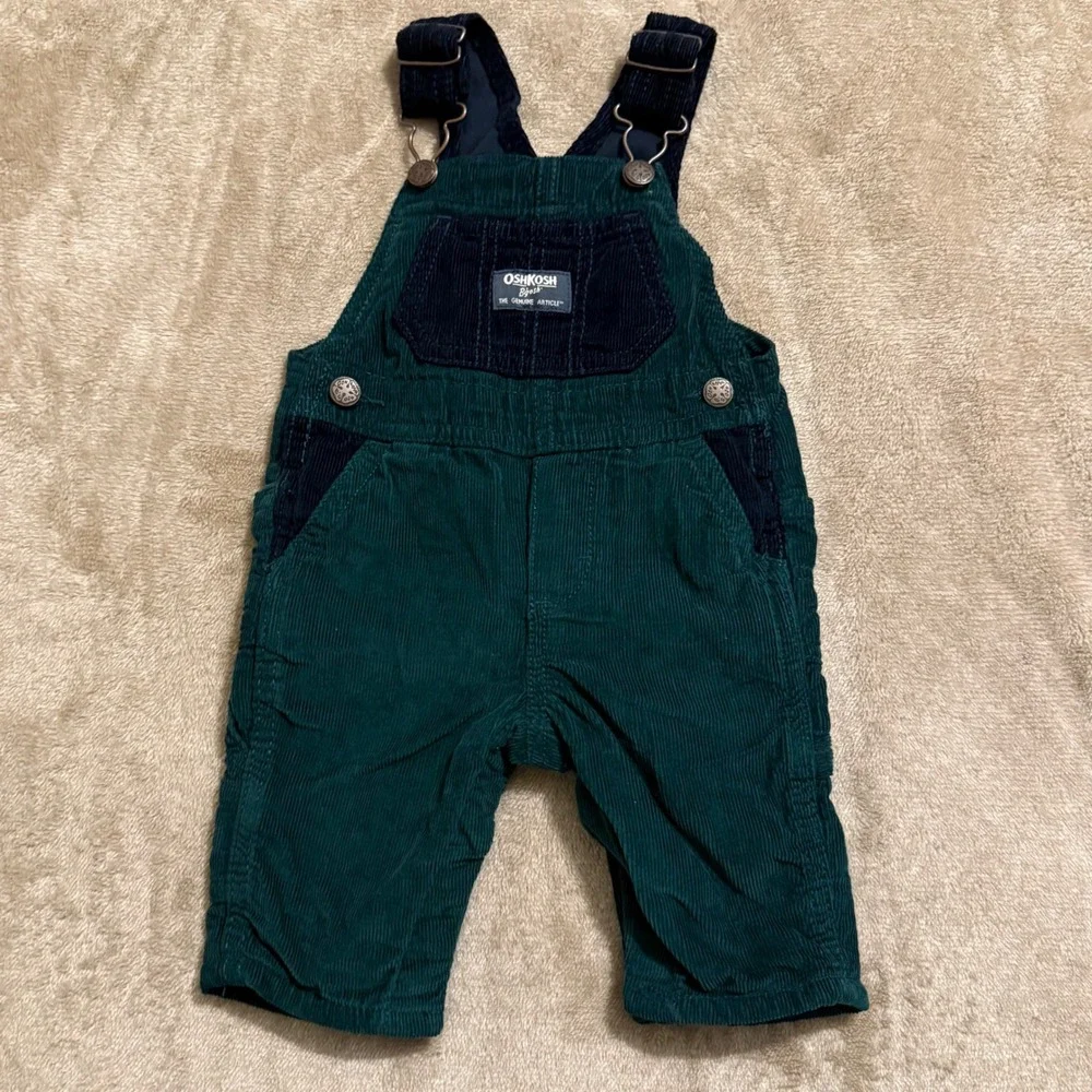 OshKosh Bgosh Baby Boys Green Navy Corduroy Vestbak Overalls 3M Forest Green